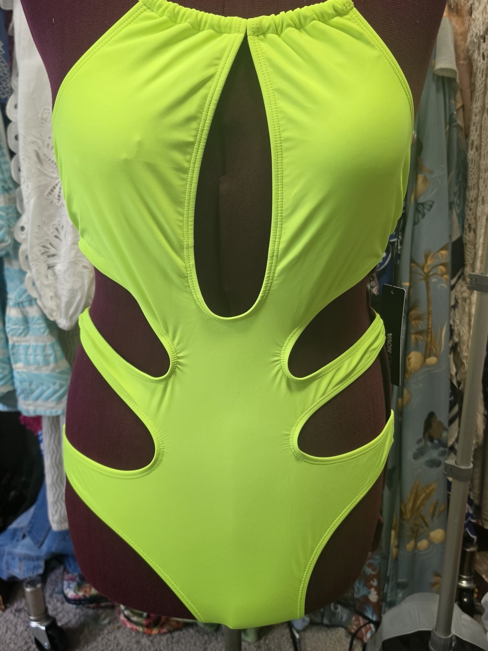 Fashion Nova Neon Yellow Cutout One-Piece Swimsuit
